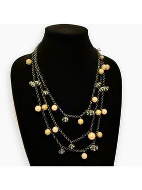 CHICO’S | Multi-Strand Glitter Gold, Pearl & Crystal Beaded Necklace | NWOT